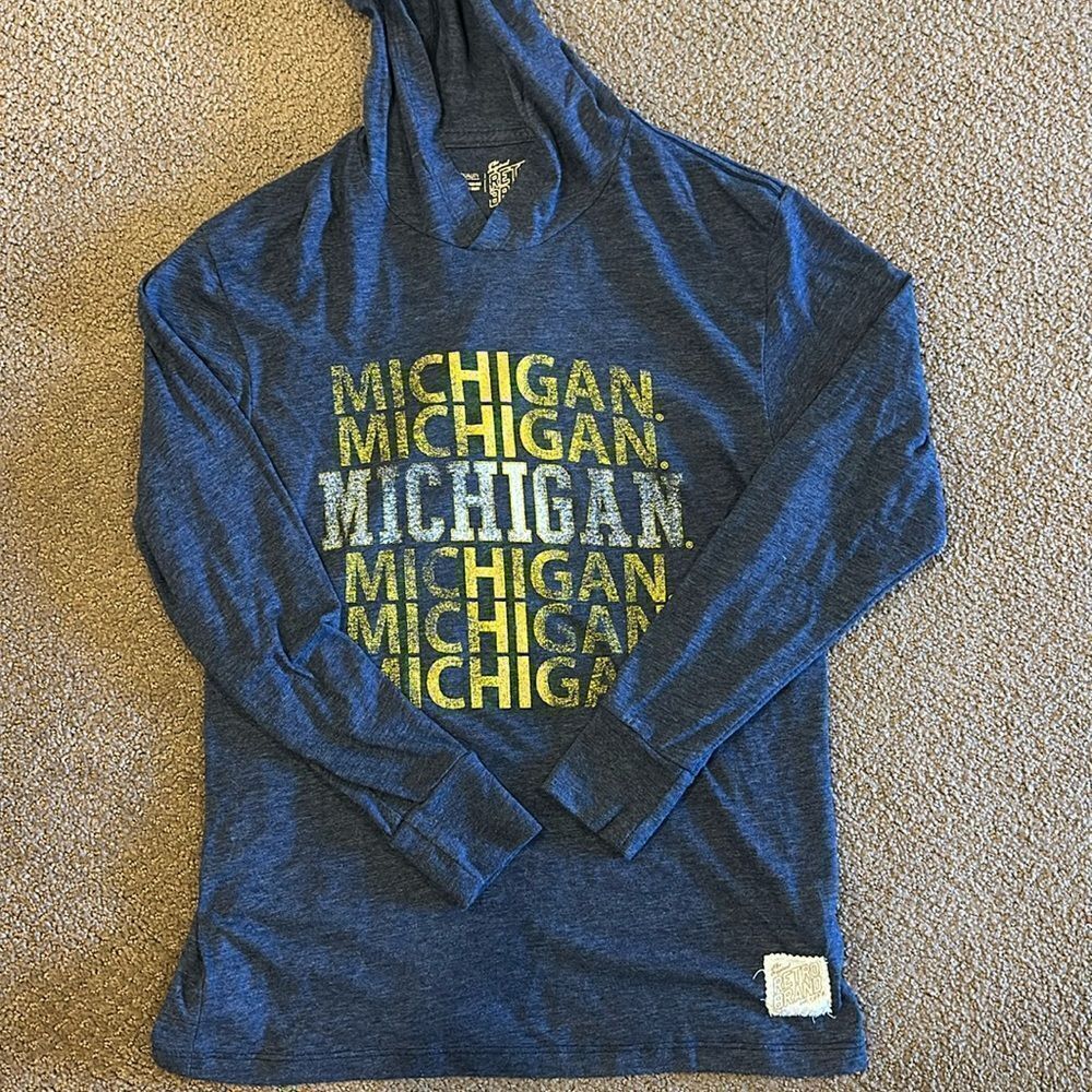 The Original Retro Brand Boys Long Sleeve Hooded Michigan Shirt - Size M